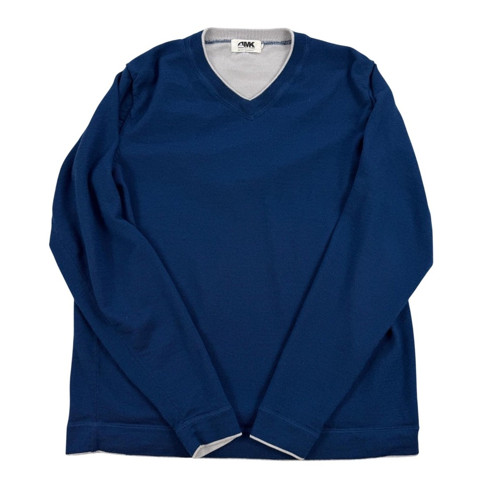 Mountain Khakis Sweater Mens Medium Blue 100% Merino Wool V Neck Knit Pullover
